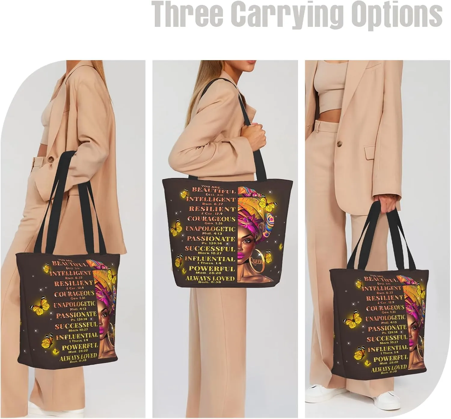 Tote Bag for Women Large Shoulder Bag with Zipper Pockets Stylish Print Handbags for Work Travel Shopping