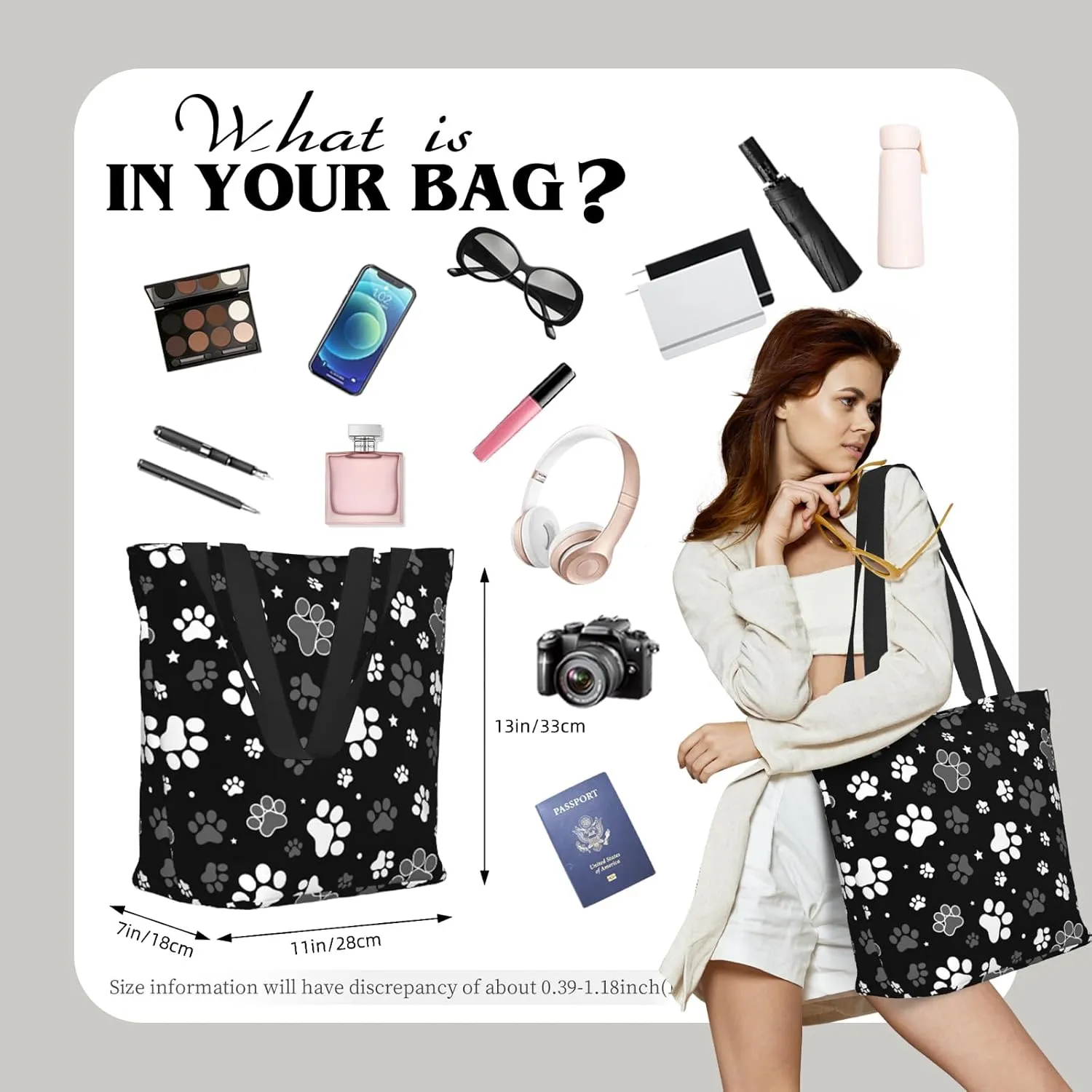Tote Bag for Women Large Shoulder Bag with Zipper Pockets Stylish Print Handbags for Work Travel Shopping