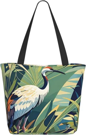Tote Bag for Women Purse and Handbags Tote Shoulder Shopping Bag Crane Bird Wild Plants Messenger Bag