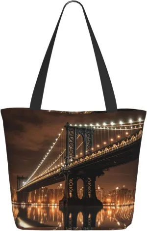 Tote Bag for Women Purse and Handbags Tote Shoulder Shopping Bag New York Manhattan Bridge Night Messenger Bag