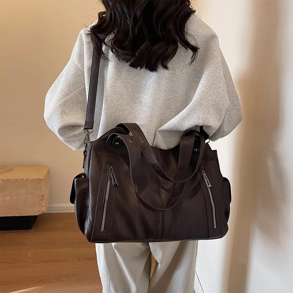 Tote Bag for Women,PU Leather Shoulder Handbag Large Work Totes Multi-Pocket Concealed Carry Hobo Crossbody Bag