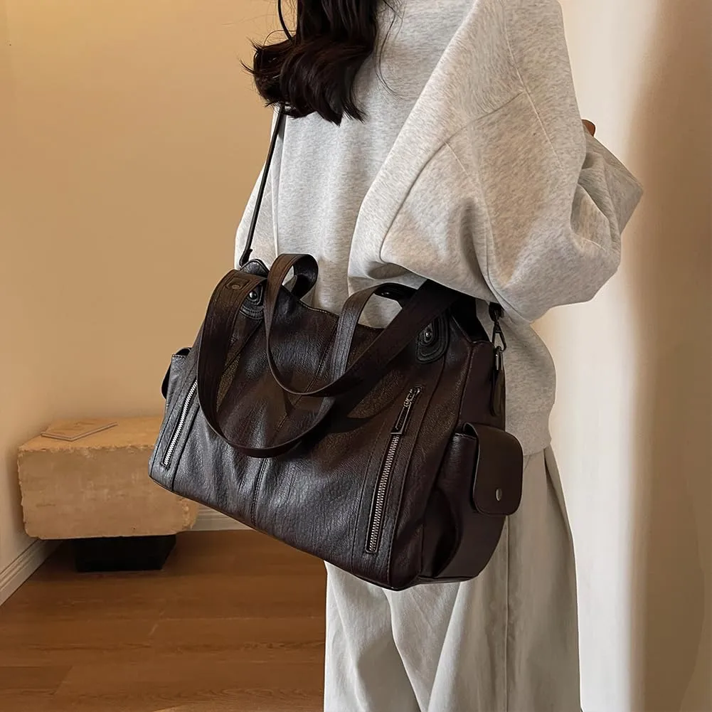 Tote Bag for Women,PU Leather Shoulder Handbag Large Work Totes Multi-Pocket Concealed Carry Hobo Crossbody Bag