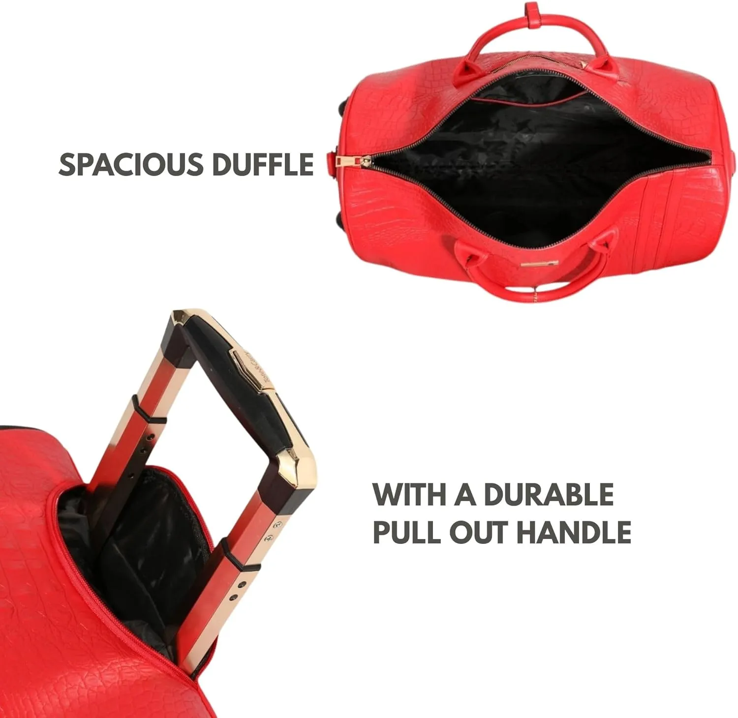 Tote&Carry Apollo 2 Large Rolling Duffle Bag with Wheels, Carry-On Roll Duffel for Travel, Gym, Sports, Overnight, Weekend & All-Purpose Use for Men & Women (Red)