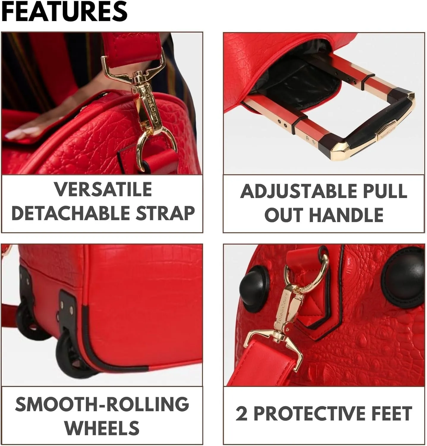 Tote&Carry Apollo 2 Large Rolling Duffle Bag with Wheels, Carry-On Roll Duffel for Travel, Gym, Sports, Overnight, Weekend & All-Purpose Use for Men & Women (Red)