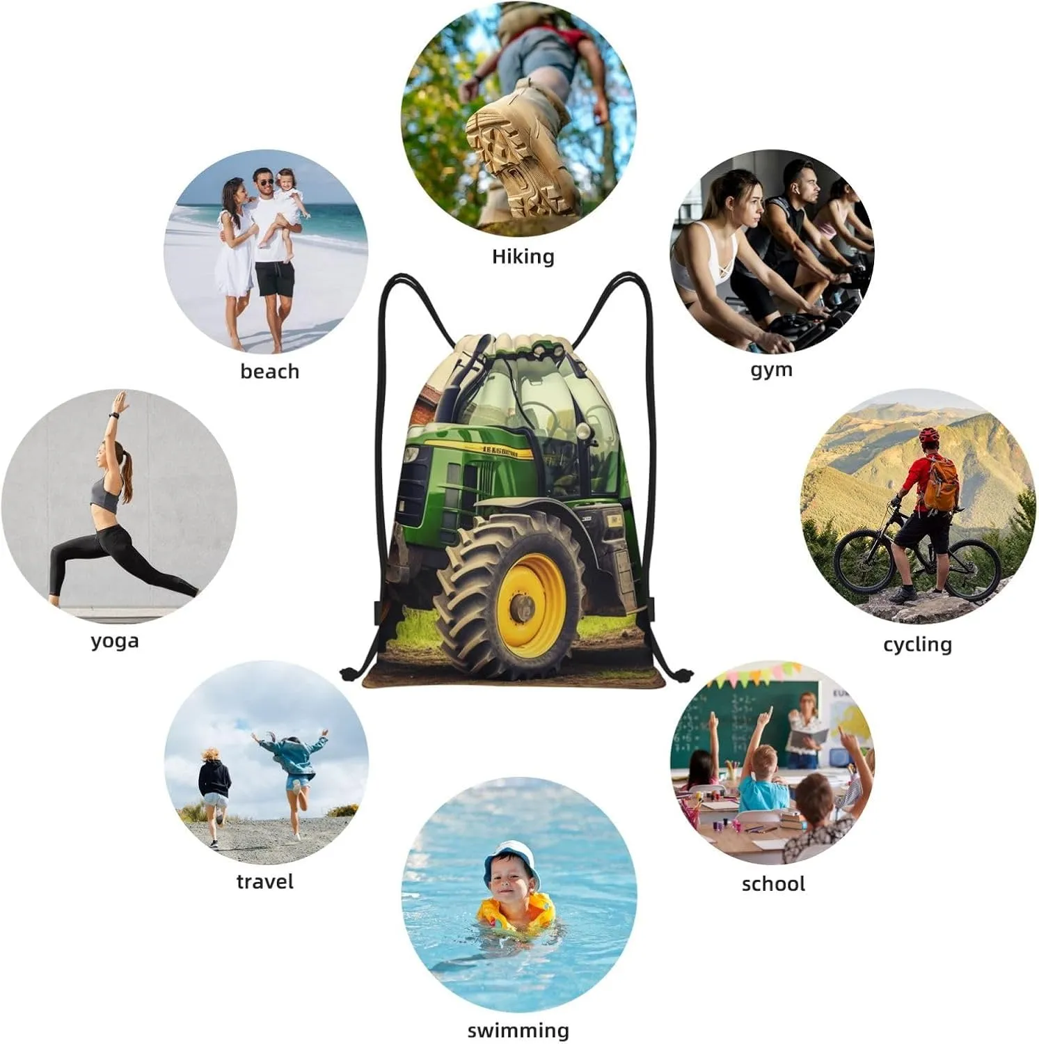 Tractor Theme Drawstring Bags Waterproof Drawstring Backpack for Sports Draw string bag for Gym Swimming