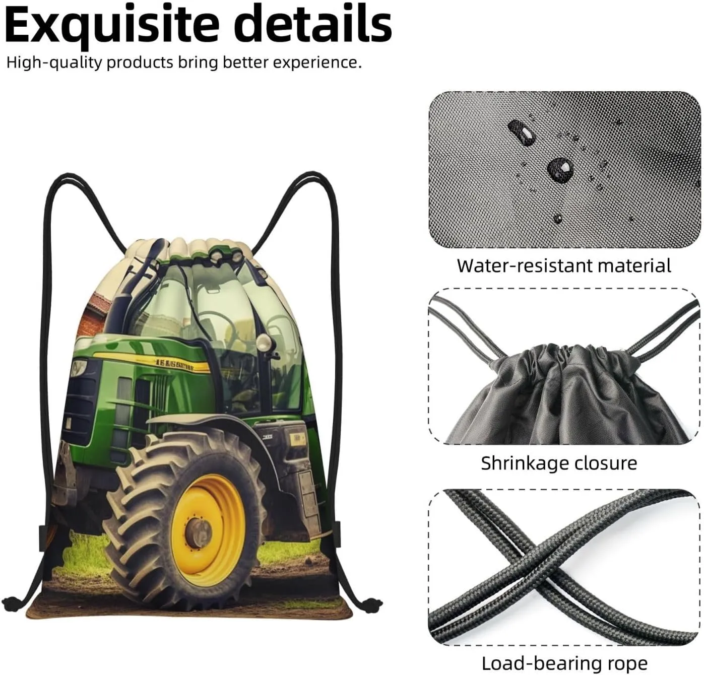 Tractor Theme Drawstring Bags Waterproof Drawstring Backpack for Sports Draw string bag for Gym Swimming