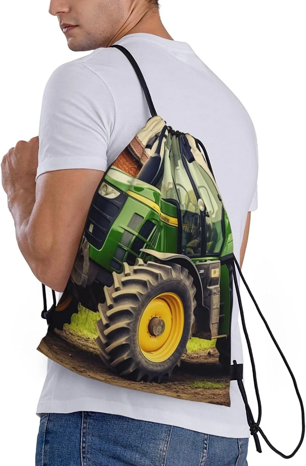 Tractor Theme Drawstring Bags Waterproof Drawstring Backpack for Sports Draw string bag for Gym Swimming