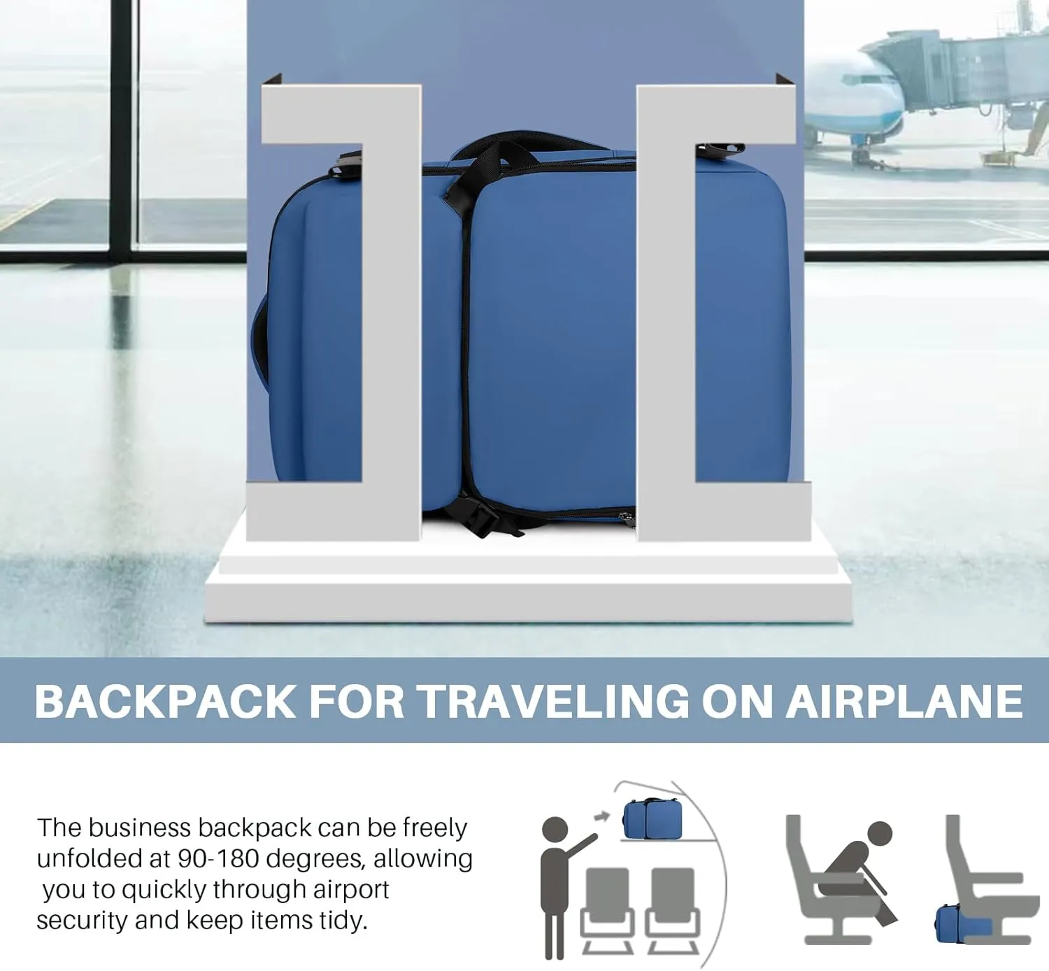 Travel Backpack Carry On Flight Approved, Lightweight Large Travel Backpack, Expandable with USB Charging Hole, Waterproof Causal Bookbag for Travel Work College Fits 17inch Laptop, Blue