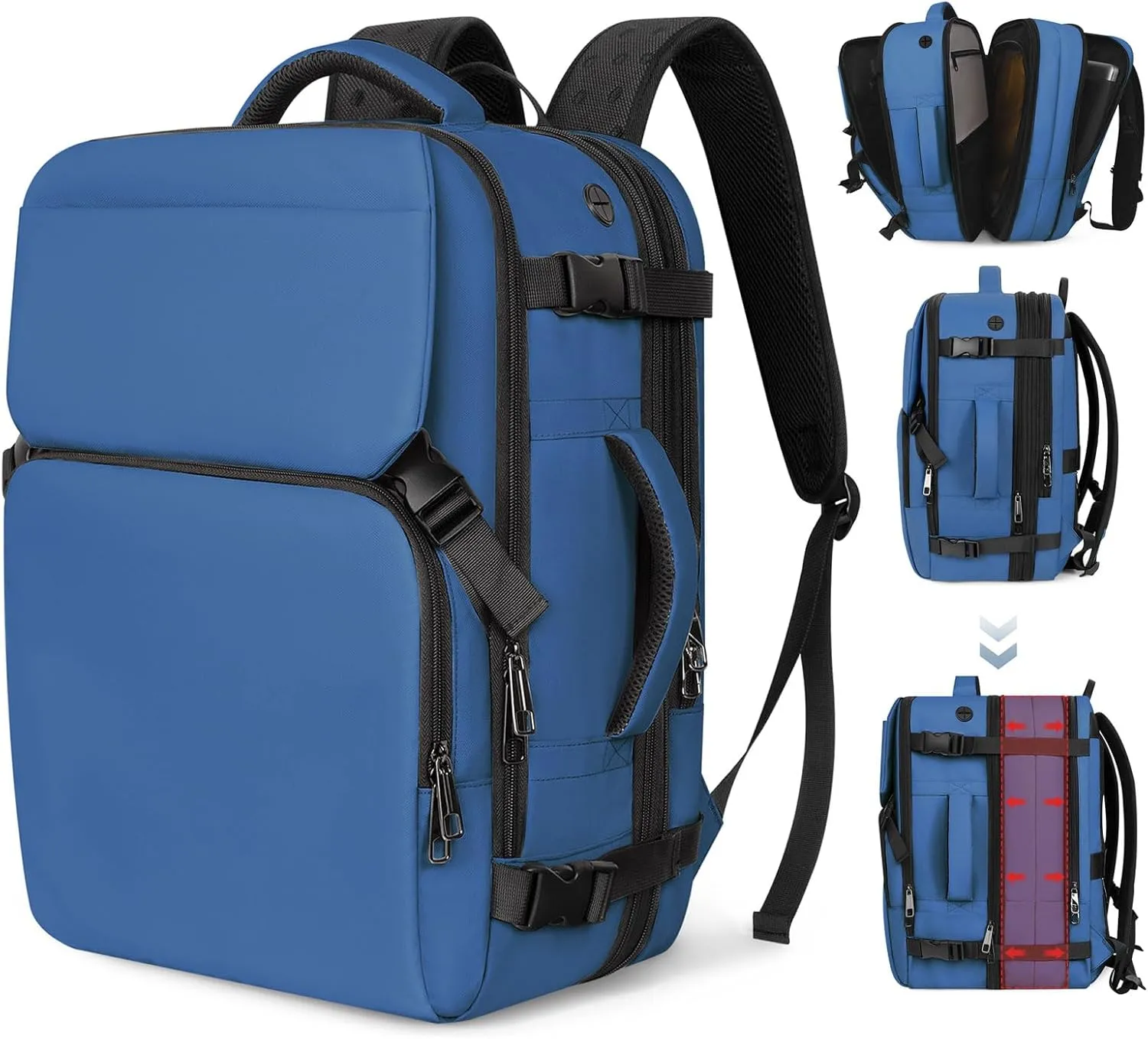 Travel Backpack Carry On Flight Approved, Lightweight Large Travel Backpack, Expandable with USB Charging Hole, Waterproof Causal Bookbag for Travel Work College Fits 17inch Laptop, Blue