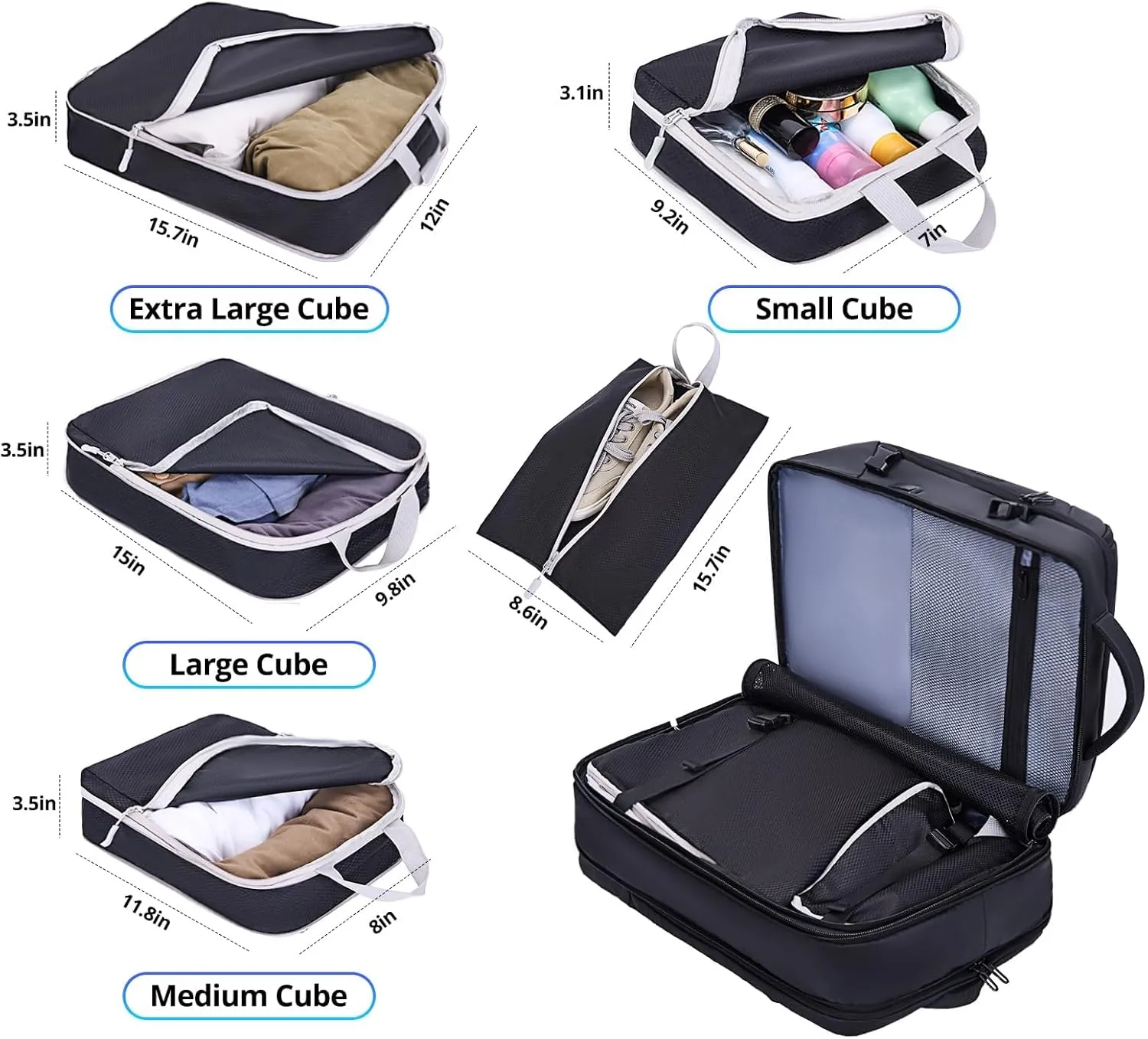 Travel Backpack for Men 50L Expandable Flight Approved Carry on Backpacks Luggage Suitcase for Travel Water Resistant 17.3 inch Laptop Backpack with 4 Packing Cubes