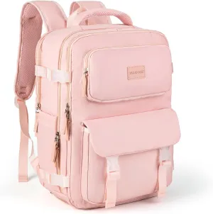 Travel Backpack For Women, 25L Waterproof Laptop Daypack for Traveling Camping, Small Carry On Flight Approved Backpacks (Pink)
