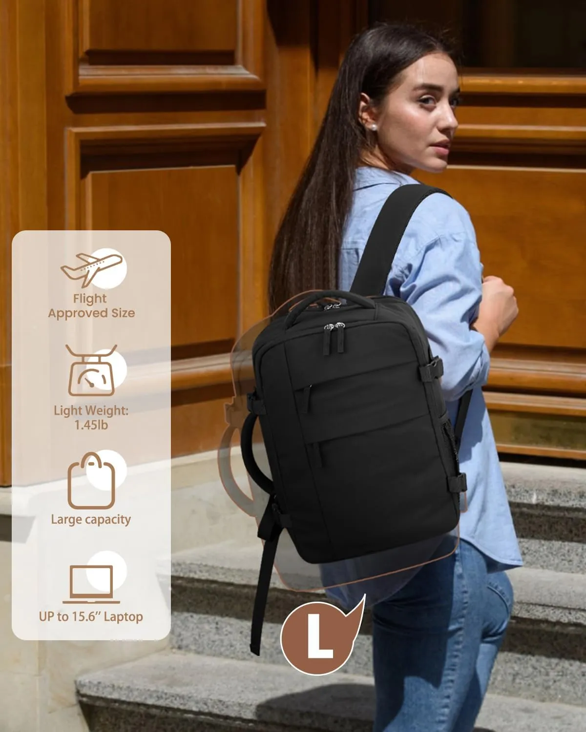 Travel Backpack for Women Man, Waterproof Personal Item Travel Bag Airline Approved Laptop Backpack Weekender bags Bookbag for Business,Travel, Work Fits 15.6 inch Laptop(Medium,Black)