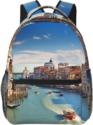 Travel Backpack for Women Men Grand canal in Italy Laptop Backpack Large College Bag Waterproof Casual Daypack
