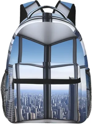 Travel Backpack for Women Men Skyscraper Buildings Laptop Backpack Large College Bag Waterproof Casual Daypack