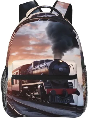 Travel Backpack for Women Men Steam Train Depart Sunset Laptop Backpack Large College Bag Waterproof Casual Daypack