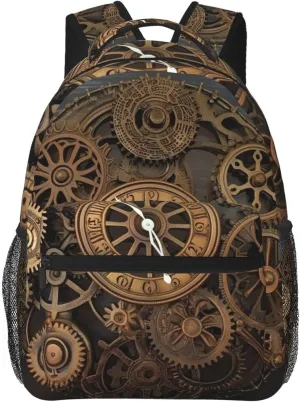 Travel Backpack for Women Men Steampunk Gears Clock Laptop Backpack Large College Bag Waterproof Casual Daypack