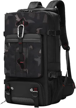 Travel Backpack Large Capacity Shoulder Bag for Outdoor Activities 60L Expandable Flight Backpack Men's Women's Hiking Waterproof Sturdy Oxford Cloth Backpacks Camo-Black