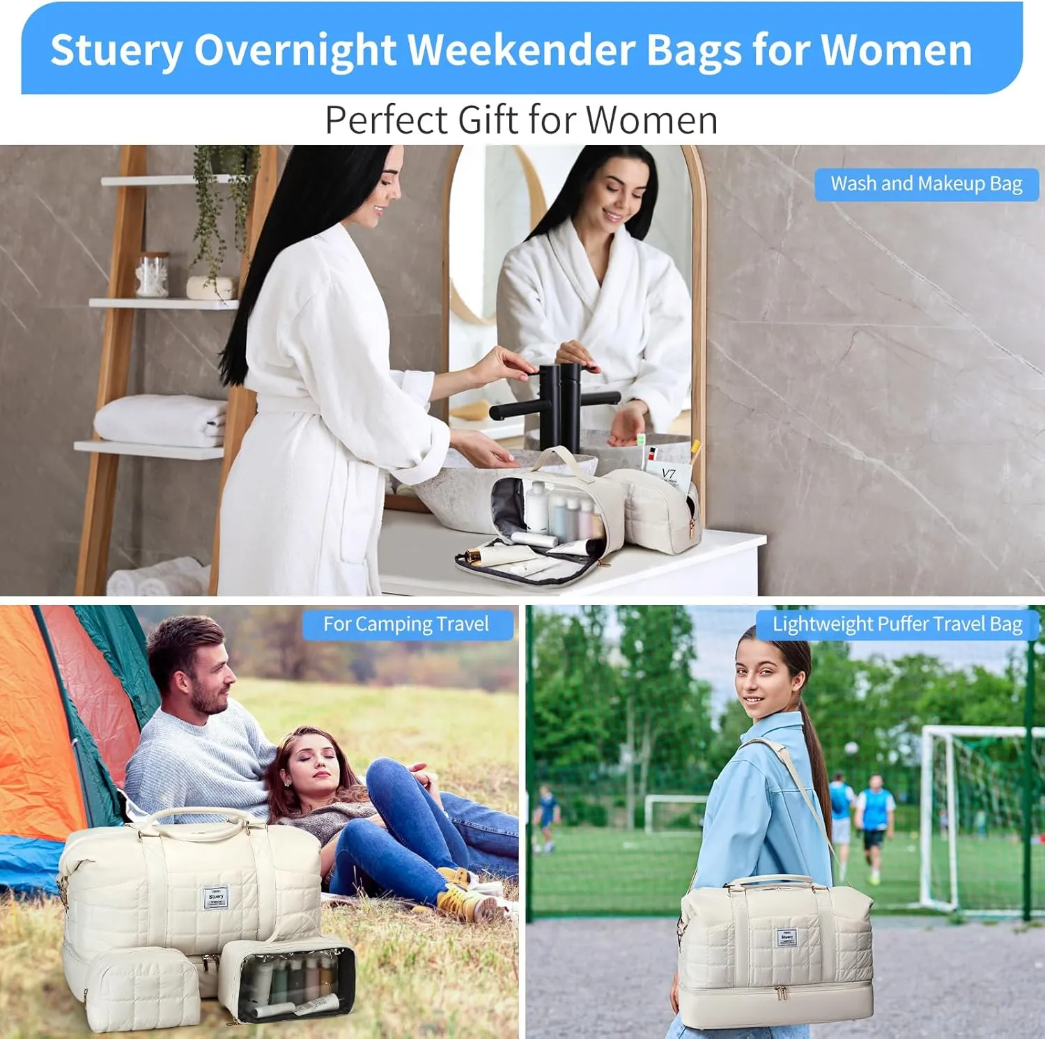 Travel Bag for Women: 21" Large Weekender Bags for Women with Shoe Compartment & Toiletry Bags, 3PCS Overnight Duffel Tote for Carry on Weekend Travel Business Trip Airplane Traveling, Gym
