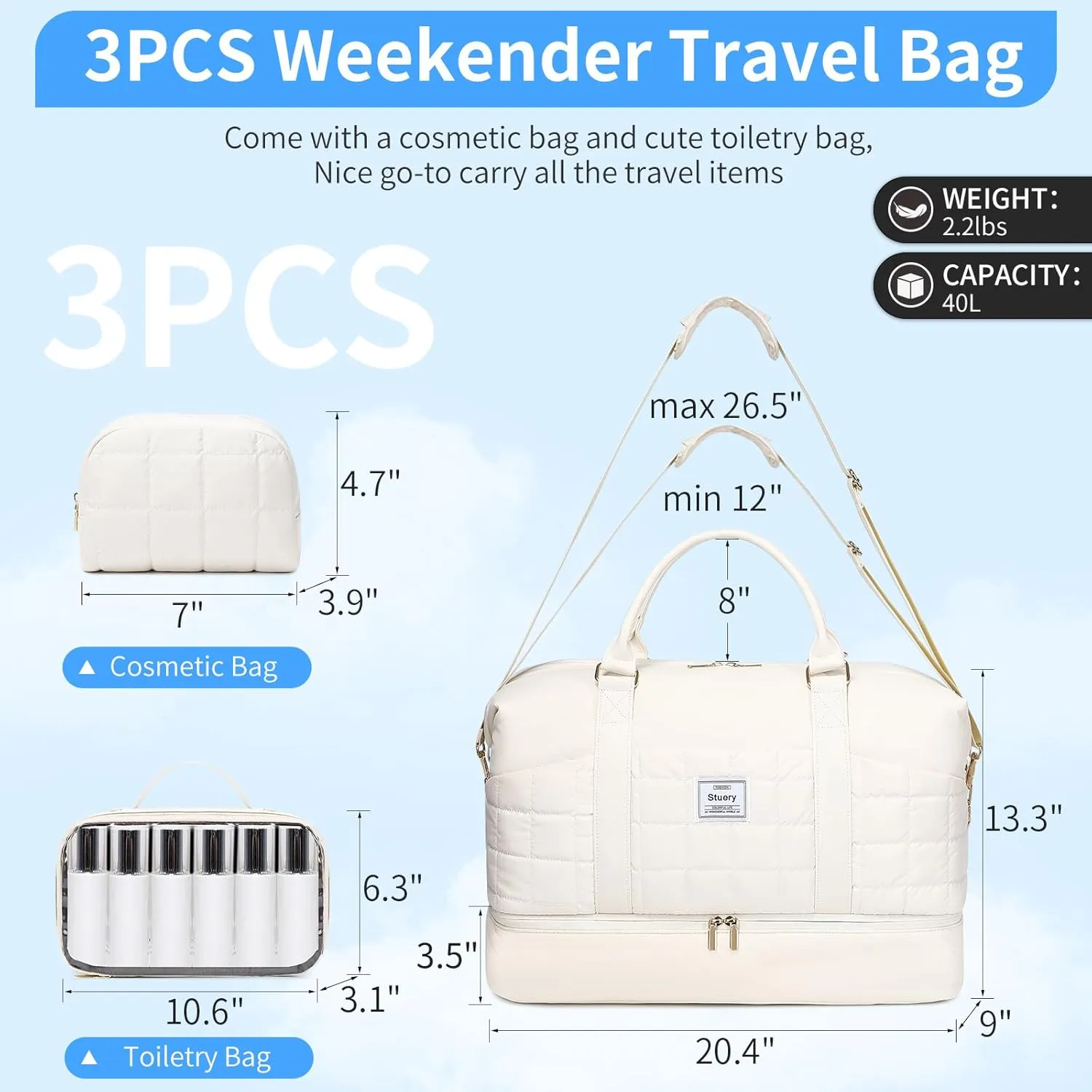 Travel Bag for Women: 21" Large Weekender Bags for Women with Shoe Compartment & Toiletry Bags, 3PCS Overnight Duffel Tote for Carry on Weekend Travel Business Trip Airplane Traveling, Gym