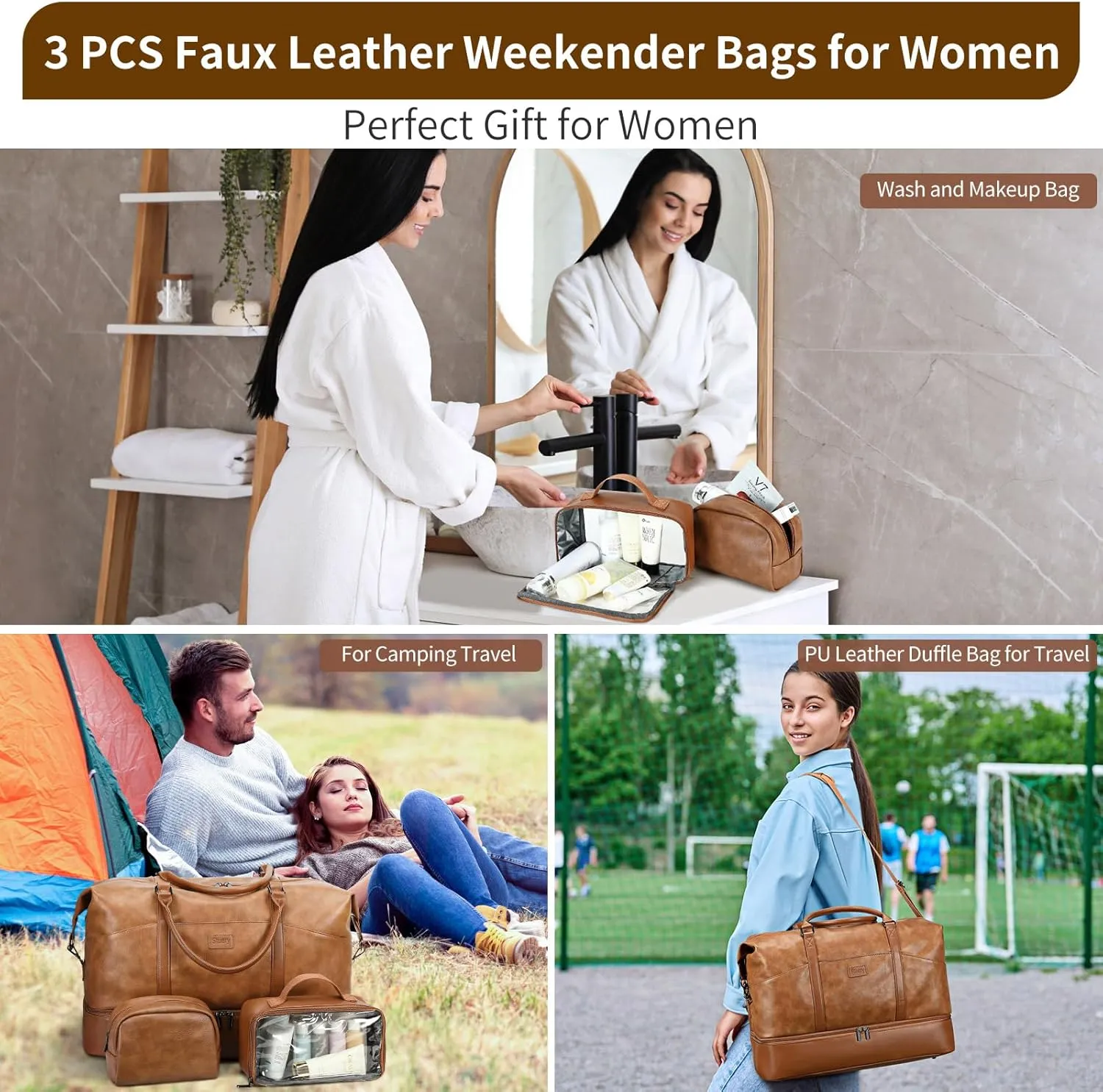 Travel Bag for Women: 21" Large Weekender Bags for Women with Shoe Compartment & Toiletry Bags, 3PCS Overnight Duffel Tote for Carry on Weekend Travel Business Trip Airplane Traveling, Gym