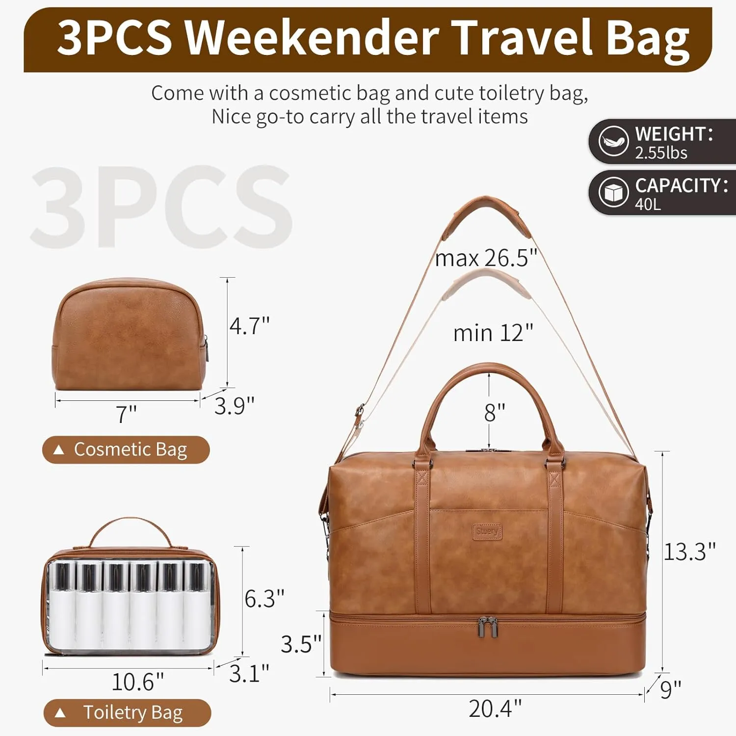 Travel Bag for Women: 21" Large Weekender Bags for Women with Shoe Compartment & Toiletry Bags, 3PCS Overnight Duffel Tote for Carry on Weekend Travel Business Trip Airplane Traveling, Gym