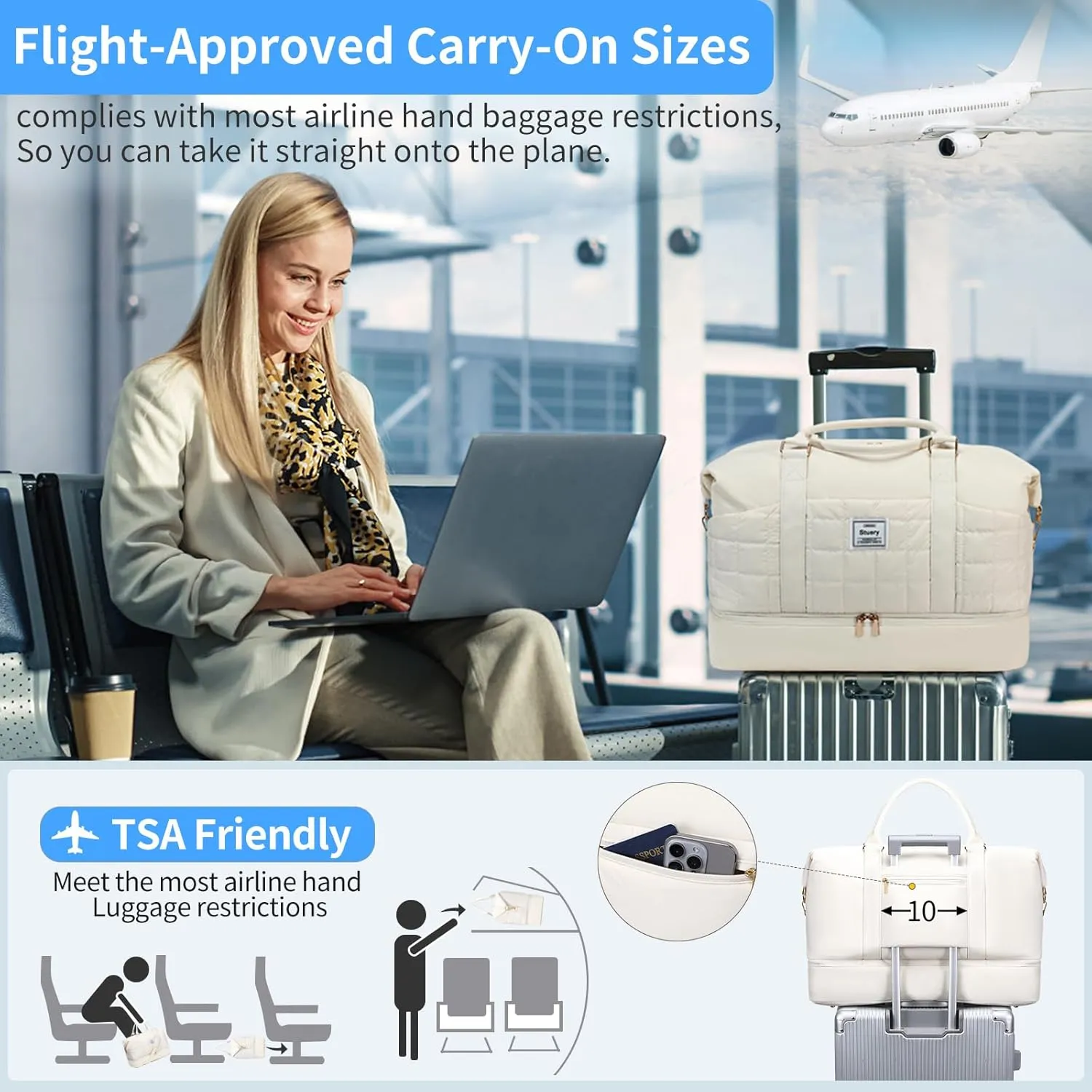 Travel Bag for Women: 21" Large Weekender Bags for Women with Shoe Compartment & Toiletry Bags, 3PCS Overnight Duffel Tote for Carry on Weekend Travel Business Trip Airplane Traveling, Gym