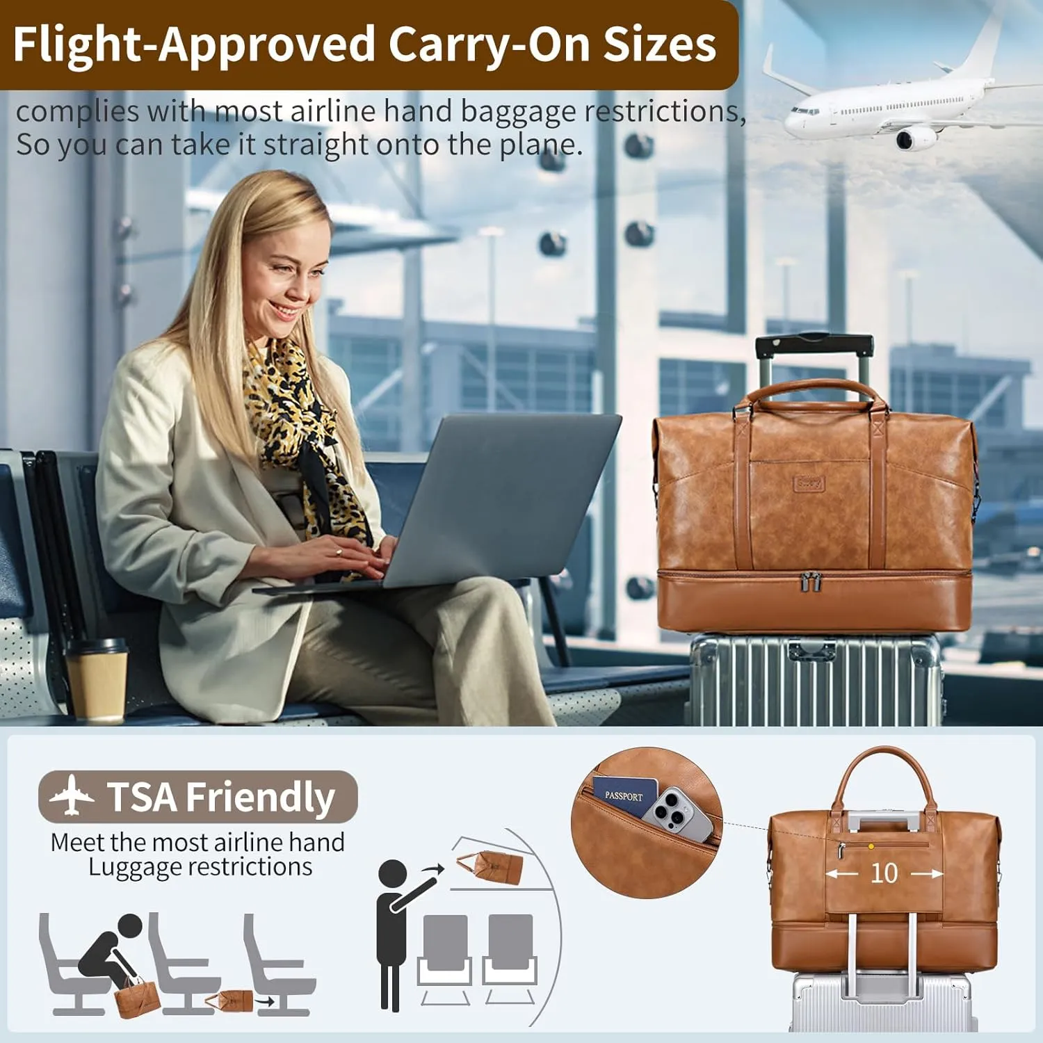 Travel Bag for Women: 21" Large Weekender Bags for Women with Shoe Compartment & Toiletry Bags, 3PCS Overnight Duffel Tote for Carry on Weekend Travel Business Trip Airplane Traveling, Gym