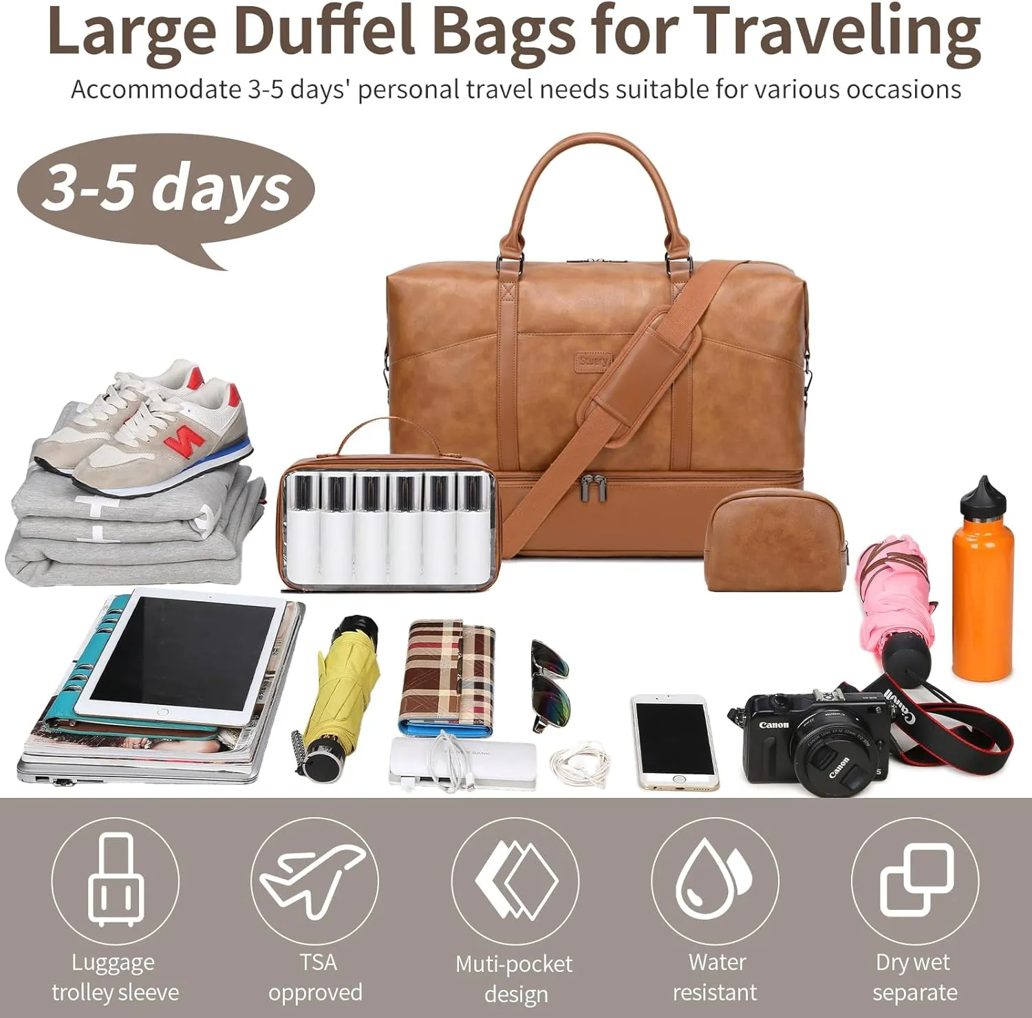 Travel Bag for Women: 21" Large Weekender Bags for Women with Shoe Compartment & Toiletry Bags, 3PCS Overnight Duffel Tote for Carry on Weekend Travel Business Trip Airplane Traveling, Gym