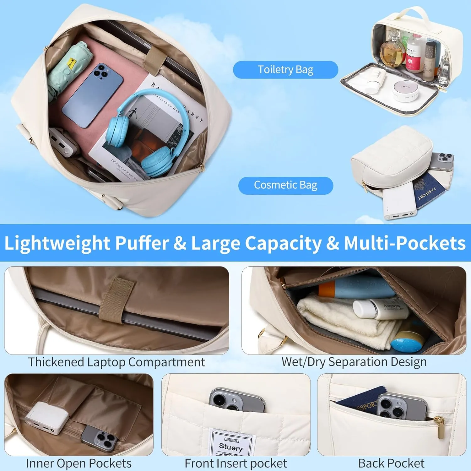 Travel Bag for Women: 21" Large Weekender Bags for Women with Shoe Compartment & Toiletry Bags, 3PCS Overnight Duffel Tote for Carry on Weekend Travel Business Trip Airplane Traveling, Gym