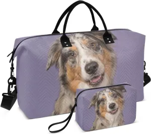 Travel Bag Set Pretty Australian Shepherd Dog Quilted Gym Duffel Bag Overnight Weekender Bags