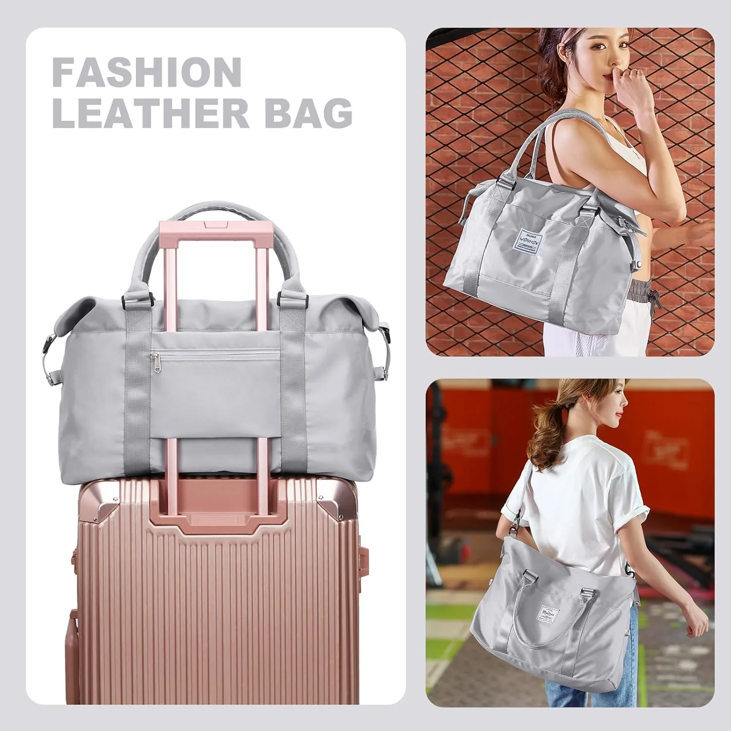 Travel Bags for Women, Weekender Overnight Bag with Toiletry Bag, Carry On Travel Tote Bag Duffel Bag,Gym Bag with Wet Pocket & Trolley Sleeve,Grey