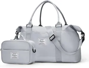Travel Bags for Women, Weekender Overnight Bag with Toiletry Bag, Carry On Travel Tote Bag Duffel Bag,Gym Bag with Wet Pocket & Trolley Sleeve,Grey