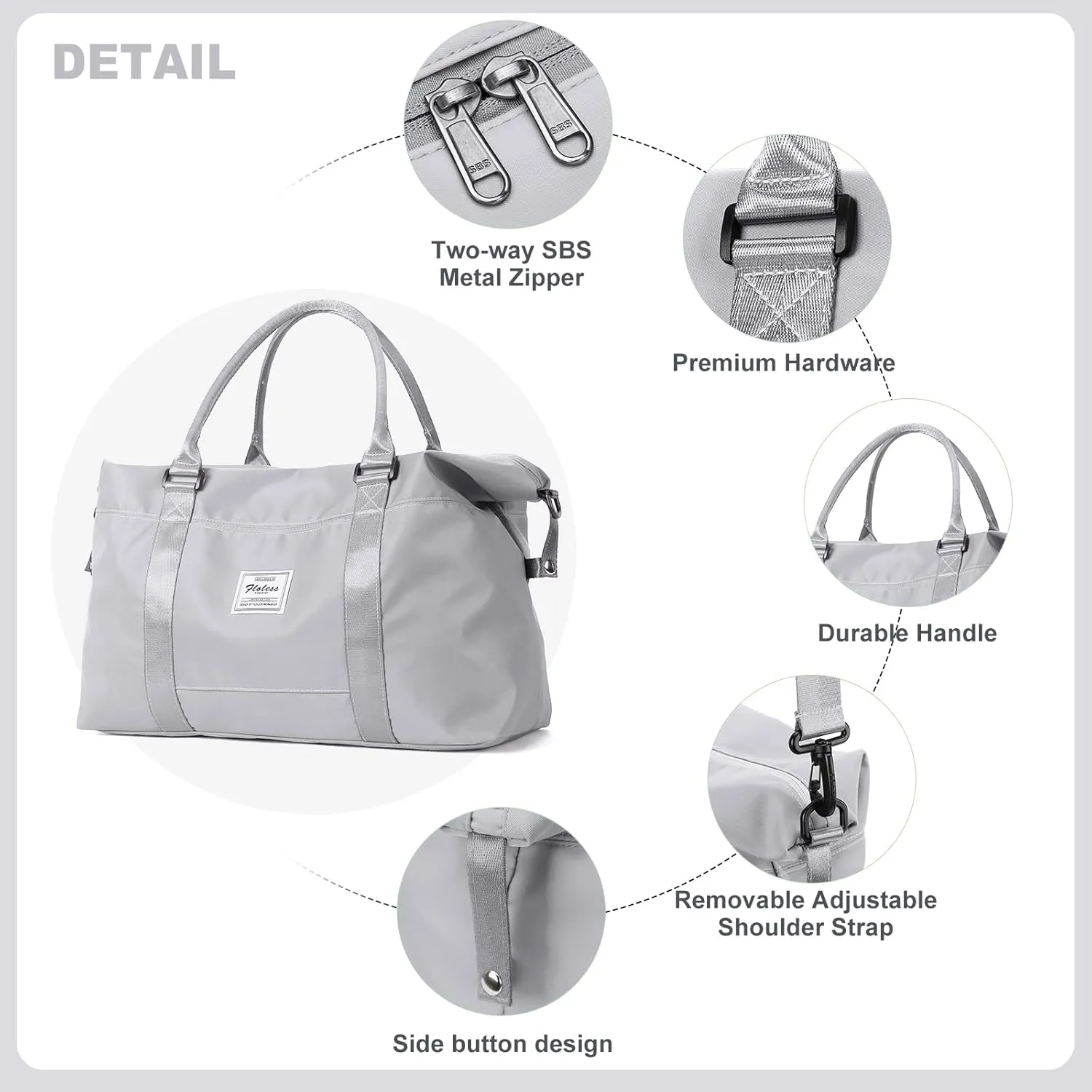 Travel Bags for Women, Weekender Overnight Bag with Toiletry Bag, Carry On Travel Tote Bag Duffel Bag,Gym Bag with Wet Pocket & Trolley Sleeve,Grey