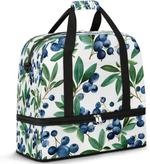 Travel Duffel Bag Blueberries Fruits Weekender Bag with Shoe Compartment Foldable Overnight Bags for Travel Sports Lightweight Gym Bags for Men Women