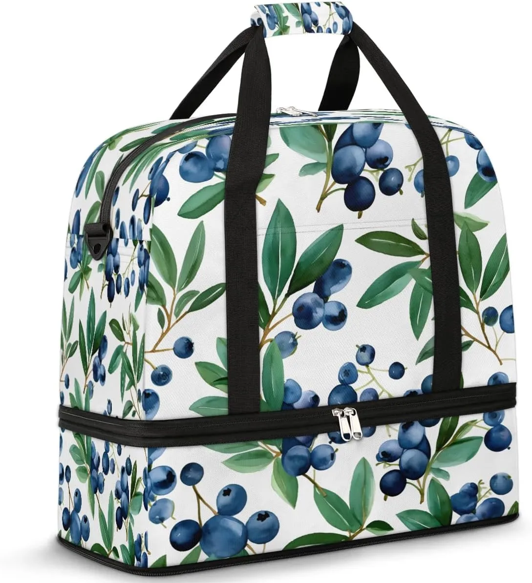 Travel Duffel Bag Blueberries Fruits Weekender Bag with Shoe Compartment Foldable Overnight Bags for Travel Sports Lightweight Gym Bags for Men Women