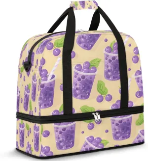 Travel Duffel Bag Blueberry Juice Print Weekender Bag with Shoe Compartment Foldable Overnight Bags for Travel Sports Lightweight Gym Bags for Men Women