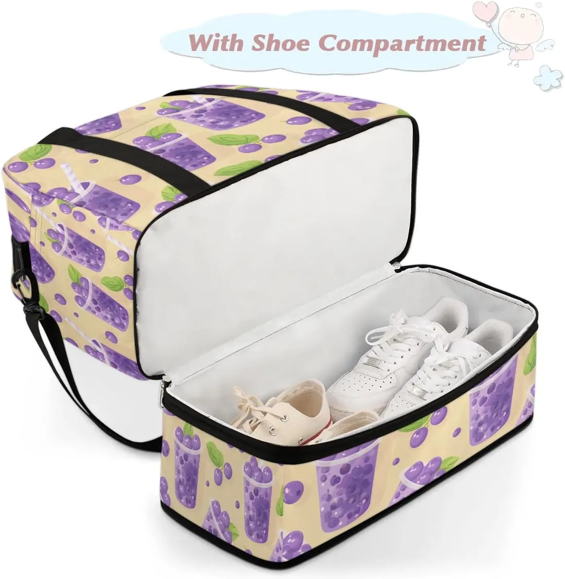 Travel Duffel Bag Blueberry Juice Print Weekender Bag with Shoe Compartment Foldable Overnight Bags for Travel Sports Lightweight Gym Bags for Men Women