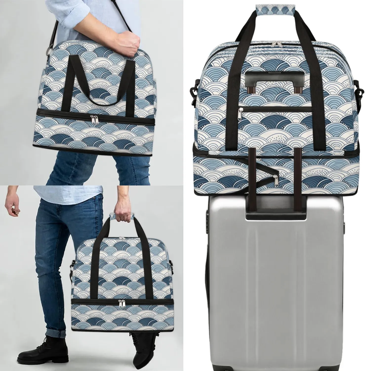 Travel Duffel Bag Boho Print Weekender Bag with Shoe Compartment Foldable Overnight Bags for Travel Sports Lightweight Gym Bags for Men Women