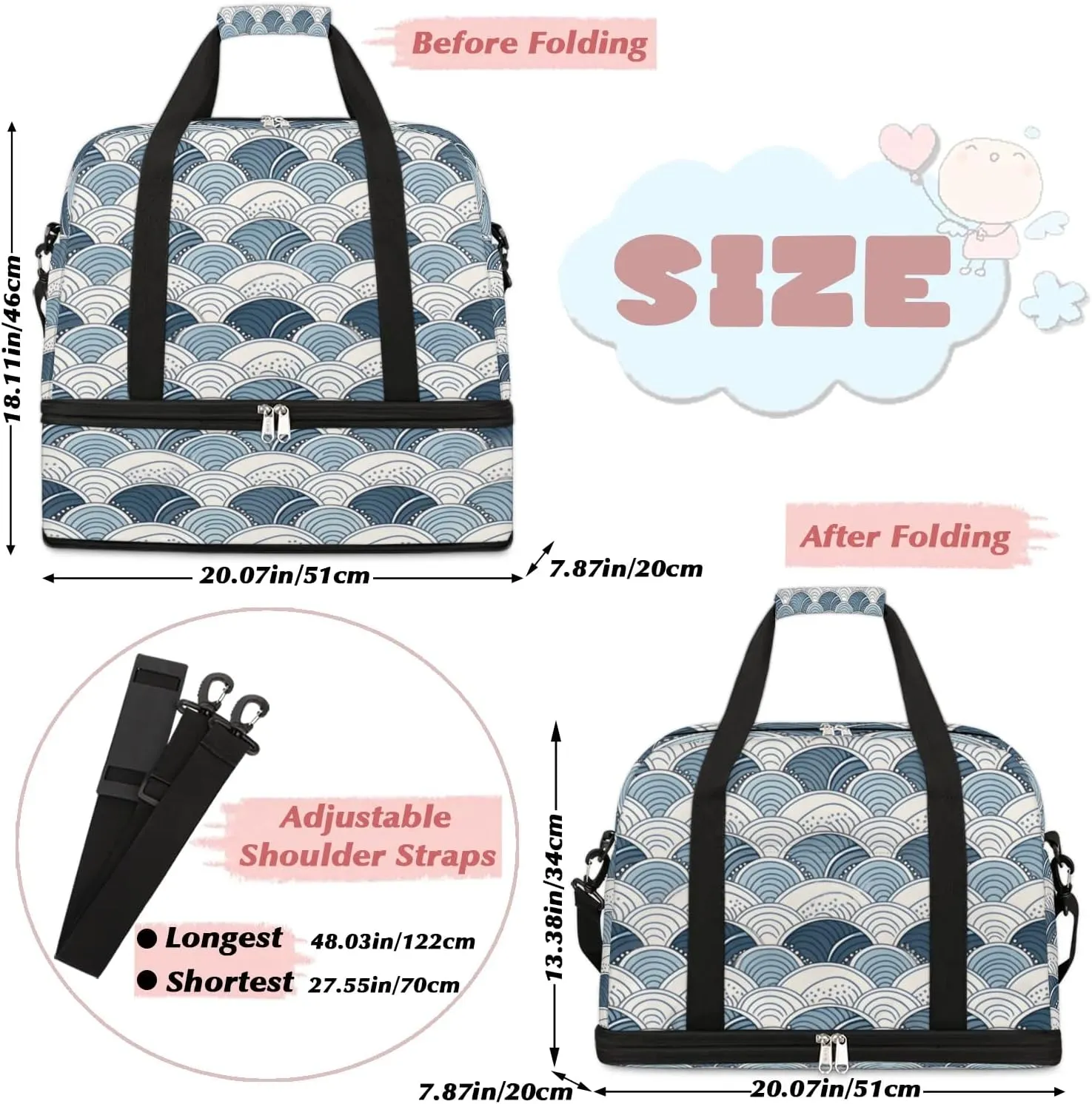 Travel Duffel Bag Boho Print Weekender Bag with Shoe Compartment Foldable Overnight Bags for Travel Sports Lightweight Gym Bags for Men Women