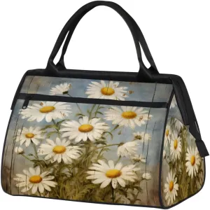 Travel Duffel Bag, Daisy Wood Retro Sports Tote Gym Bag,Overnight Weekender Bags Carry on Bag for Women Men, Airlines Approved Personal Item Travel Bag for Labor and Delivery