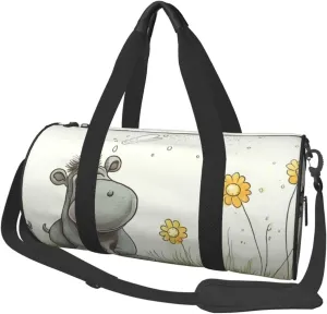 Travel Duffel Bag Foldable Weekender Overnight Bag Hippo and Dandelion Sports Tote Gym Bag Large Capacity Lightweight Carry On Luggage Bag for Men Women