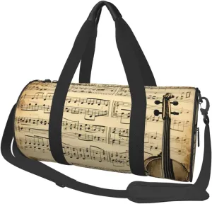Travel Duffel Bag Foldable Weekender Overnight Bag Music Notes on Old Paper Sports Tote Gym Bags Large Capacity Lightweight Carry On Luggage Bags for Men Women