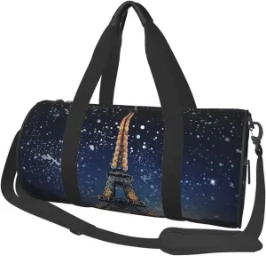 Travel Duffel Bag Foldable Weekender Overnight Bag Night Paris Eiffel Tower Sports Tote Gym Bags Large Capacity Lightweight Carry On Luggage Bags for Men Women