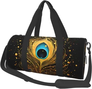 Travel Duffel Bag Foldable Weekender Overnight Bag Peacock Feather Gold Design Sports Tote Gym Bag Large Capacity Lightweight Carry On Luggage Bag for Men Women