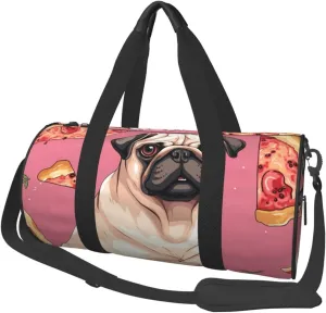 Travel Duffel Bag Foldable Weekender Overnight Bag Pug Pizza Sports Tote Gym Bag Large Capacity Lightweight Carry On Luggage Bag for Men Women