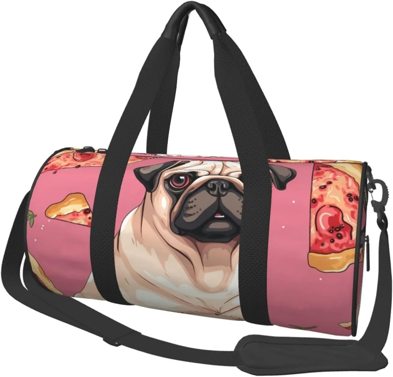 Travel Duffel Bag Foldable Weekender Overnight Bag Pug Pizza Sports Tote Gym Bag Large Capacity Lightweight Carry On Luggage Bag for Men Women