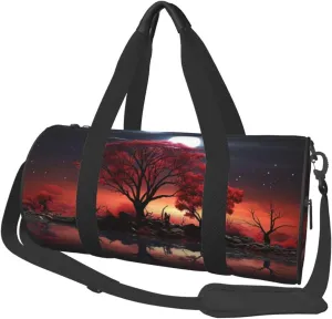 Travel Duffel Bag Foldable Weekender Overnight Bag Red Tree Lake Moon Sports Tote Gym Bags Large Capacity Lightweight Carry On Luggage Bags for Men Women