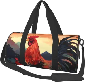 Travel Duffel Bag Foldable Weekender Overnight Bag Rooster Beautiful Art Sports Tote Gym Bag Large Capacity Lightweight Carry On Luggage Bag for Men Women