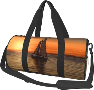 Travel Duffel Bag Foldable Weekender Overnight Bag Sunset Beach Sailboat Sports Tote Gym Bags Large Capacity Lightweight Carry On Luggage Bags for Men Women