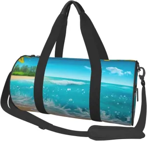 Travel Duffel Bag Foldable Weekender Overnight Bag Tropical Blue Sea Beach Sports Tote Gym Bag Large Capacity Lightweight Carry On Luggage Bag for Men Women